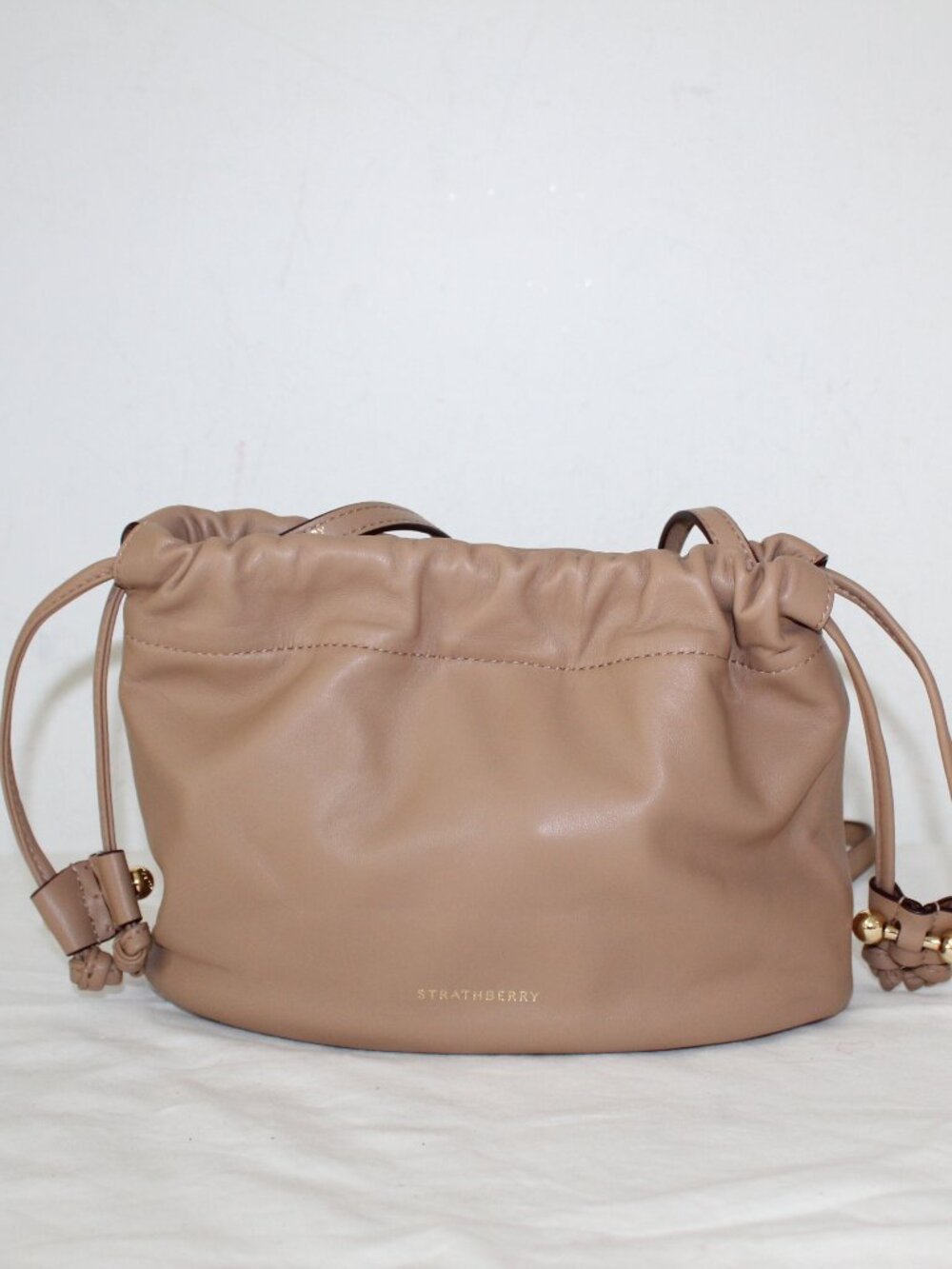 NEW Strathberry Drawstring Shoulder Bag Charlotte Caramel Leather